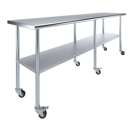 24x96 Rolling Prep Table With Stainless Steel Top